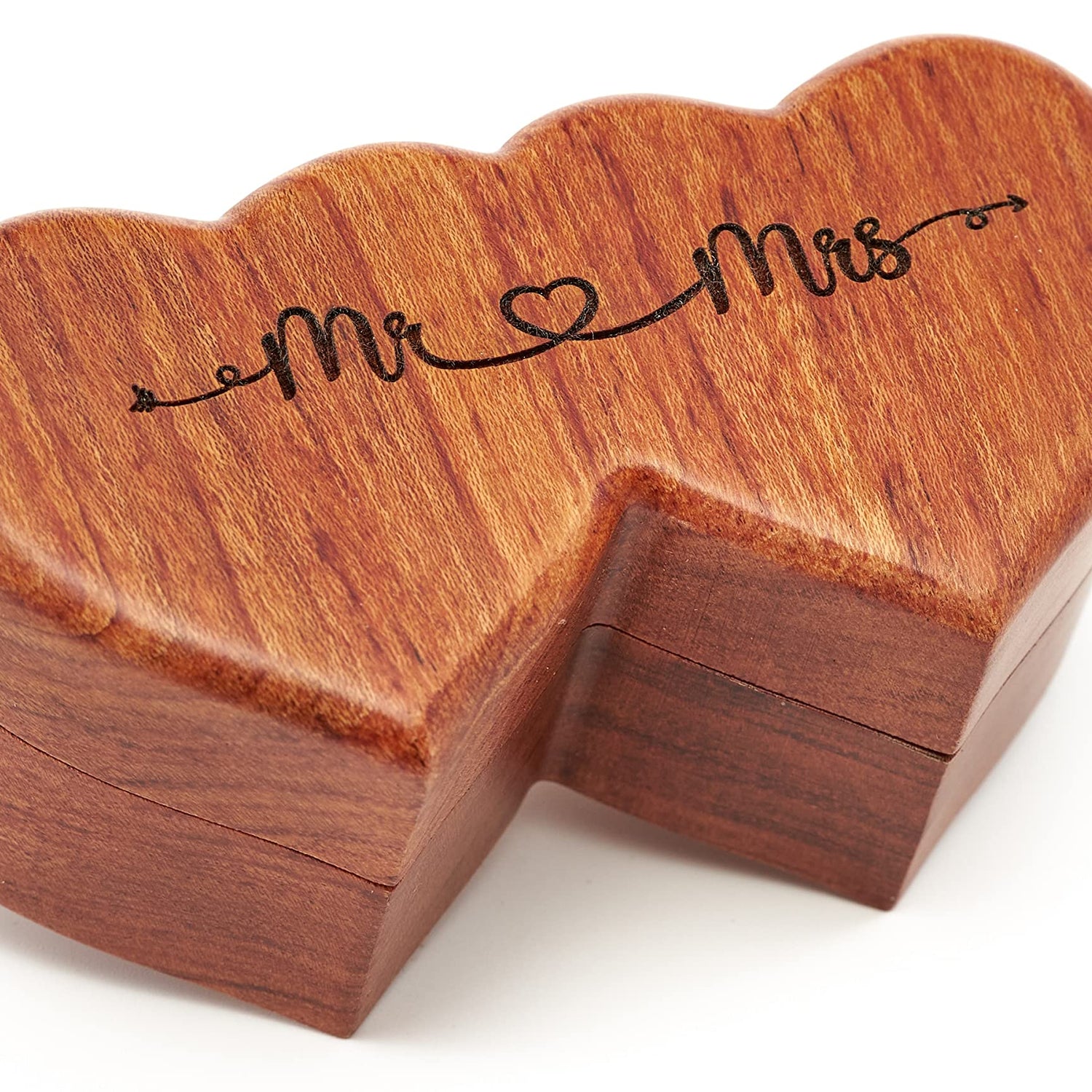 Handicraftviet Ring Box Mr and Mrs – Handmade Heart Shape Ring Box for Wedding Ceremony, Wedding Ring Box Small Engraved for Engagement/Proposal, Handicraftviet