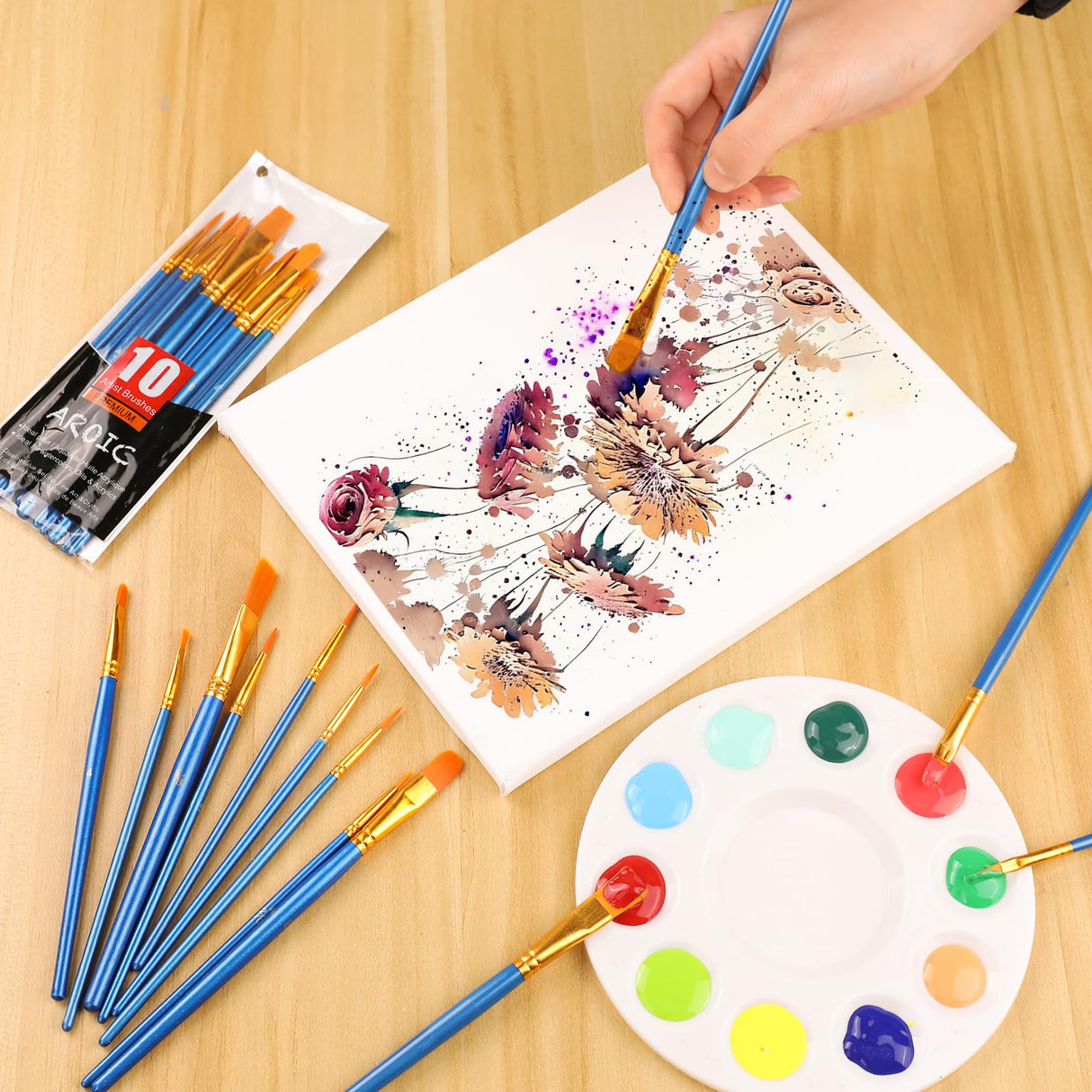 AROIC Paint Brushes Palette Set,24 Pack/240Pcs Acrylic Paint Brushes and 24 Palettes, Professional Artist Brushes, Finger and Face Painting Oil AROIC