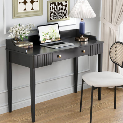 ukorua Black Vanity Desk Wooden Desk with Drawer Modern Desk Computer Desk White Makeup Table with Gold Handle
