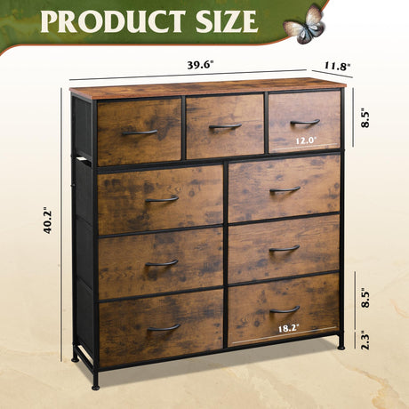 WLIVE 9-Drawer Dresser, Fabric Storage Tower for Bedroom, Hallway, Closet, Tall Chest Organizer Unit with Fabric Bins, Steel Frame, Wood Top, Easy WLIVE