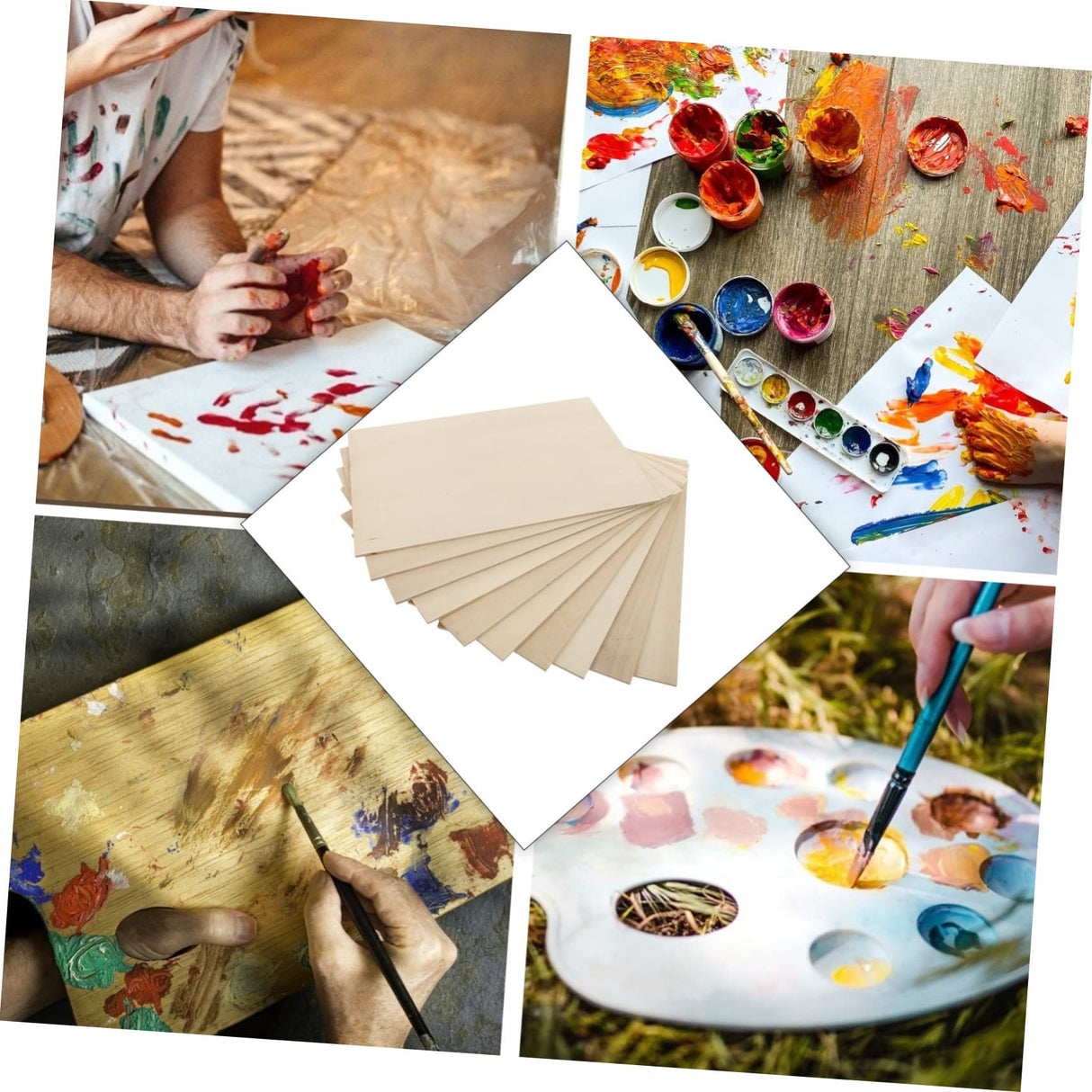 KALLORY 10pcs Board Unfinished Wooden Cutouts Wood Squares for Craft Wood Carving Blanks Unfinished Wood Blocks Oil Birch Plywood Wood Cut Out Wood KALLORY