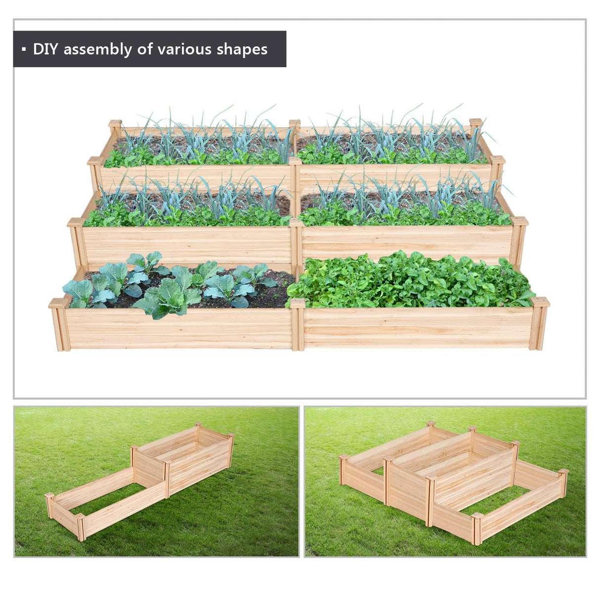 Yaheetech 8×2ft Wooden Horticulture Raised Garden Bed Divisible Elevated Planting Planter Box for Flowers/Vegetables/Herbs in Backyard/Patio Outdoor, Yaheetech
