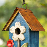 glitzhome GH90097 Distressed Decorative Solid Wood Birdhouse, 10.25 Inch Tall, Blue glitzhome