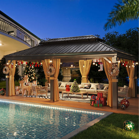 Aoxun 12' x 20' Permanent Hardtop Gazebo with Galvanized Steel Double Roof and Aluminum Frames Outdoor Large Pavilion Gazebo for Patio Deck Garden, Aoxun