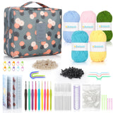 Katech Beginner Yarn for Crocheting and Knitting-Crochet Yarn Kit for Beginners-Includes 382 Yards Cotton Yarn Balls, Hooks, Accessories, Tutorials, Katech