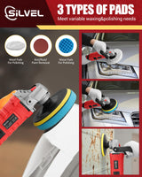 SILVEL Buffer Polisher, 1600W 7 Inch/6 Inch Polisher for Car Detailing, Wax Machine, 7 Variable Speed, with 6 Foam Pads, 3 Wool Pads, Packaging Bag, SILVEL