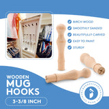 Woodpeckers Mug Hooks, 3-3/8 inch Unfinished Wood Pegs for Hanging, Hook Racks, and Crafts, Pack of 25 Decorative Wooden Wall Hooks Woodpeckers