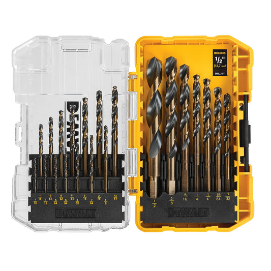 DEWALT Drill Bit Set, 21-Piece, 135 Degree Split Point, 31 Degree Helix, Black Oxide Coated, For Plastic, Wood and Metal (DWA1181) - WoodArtSupply