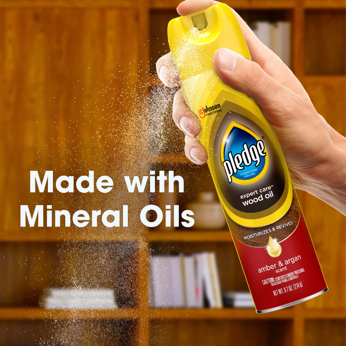 Pledge Wood Oil, Expert Care, Aerosol, Amber & Argan Scent, 9.7 oz. Pledge