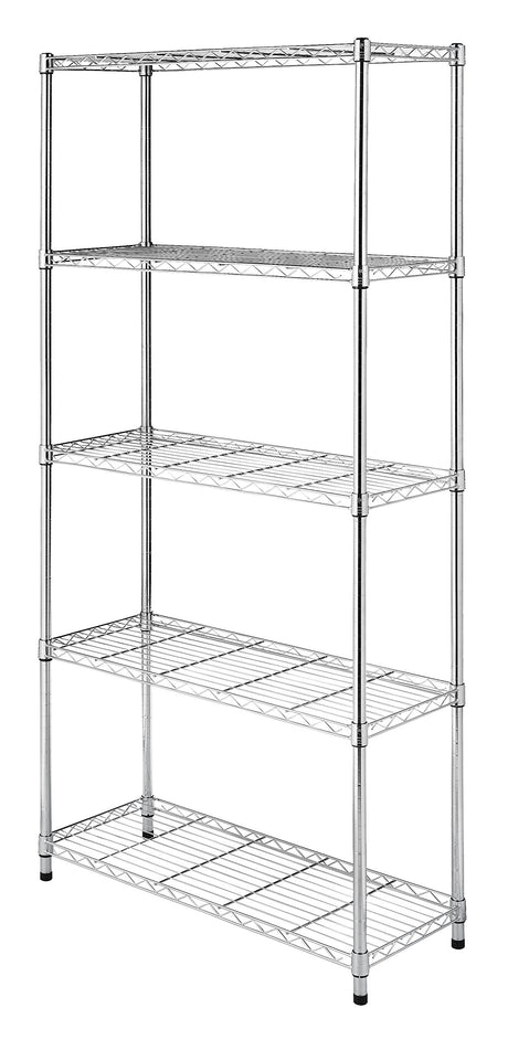 Whitmor Supreme 5 Tier Shelving with Adjustable Shelves and Leveling Feet - 350 lb. Capacity per Shelf - Chrome Whitmor