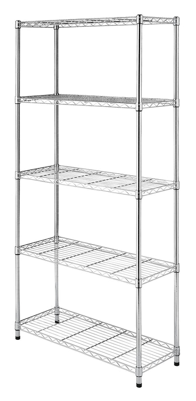 Whitmor Supreme 5 Tier Shelving with Adjustable Shelves and Leveling Feet - 350 lb. Capacity per Shelf - Chrome