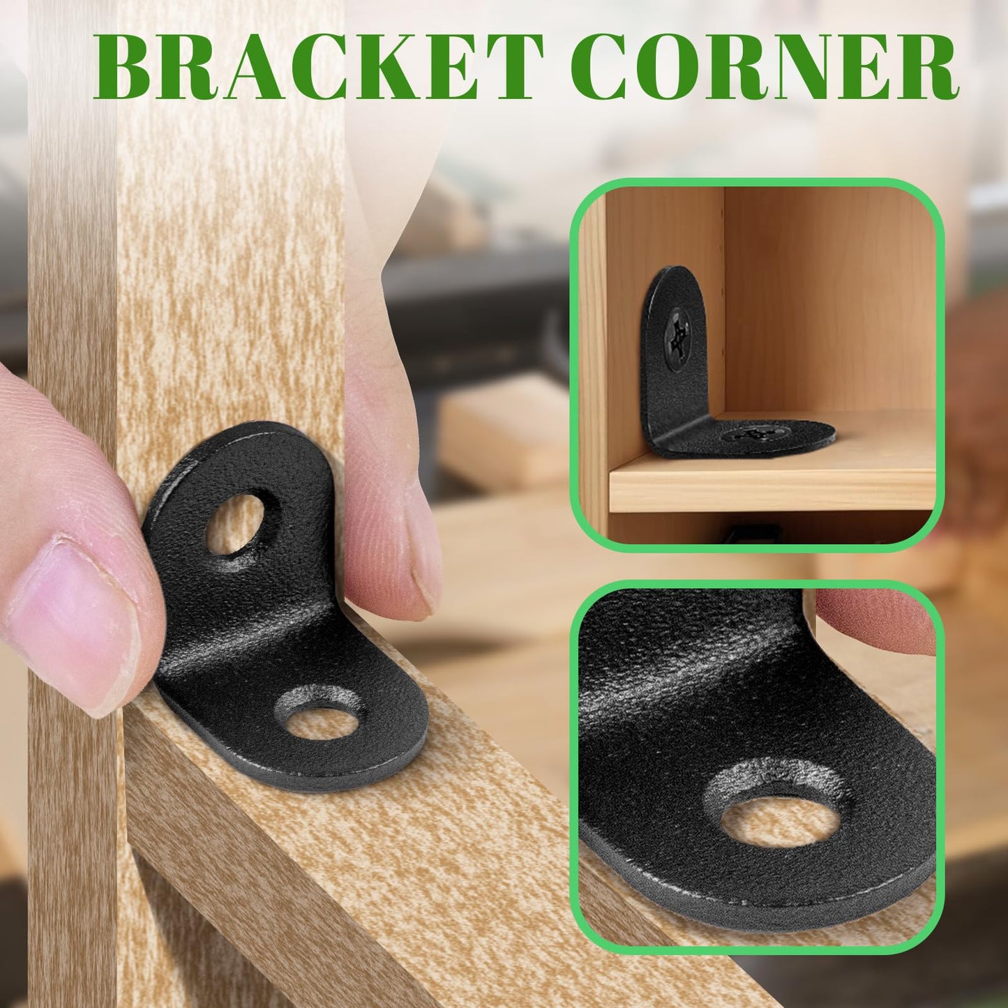 50PCS Metal L Bracket Corner Brace Sets Black Stainless Steel 90 Degree Right Angle Bracket with 100PCS Screws for Wood Furniture Chair Drawer