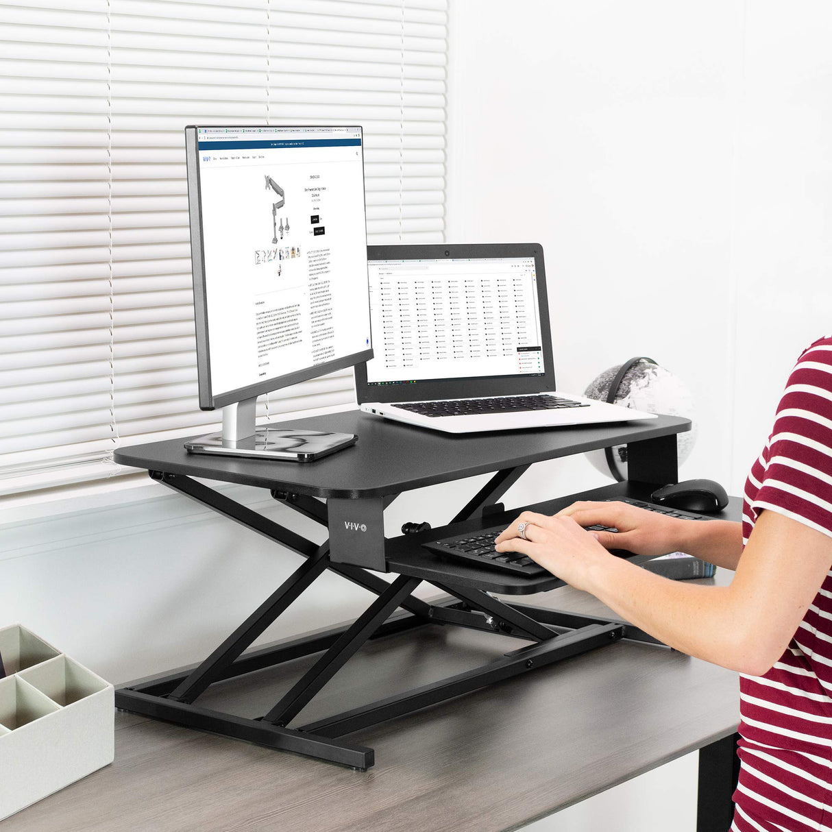 VIVO Height Adjustable 32 inch Stand Up Desk Converter, Quick Sit to Stand Tabletop Dual Monitor Riser Workstation, Black, DESK-V000S VIVO