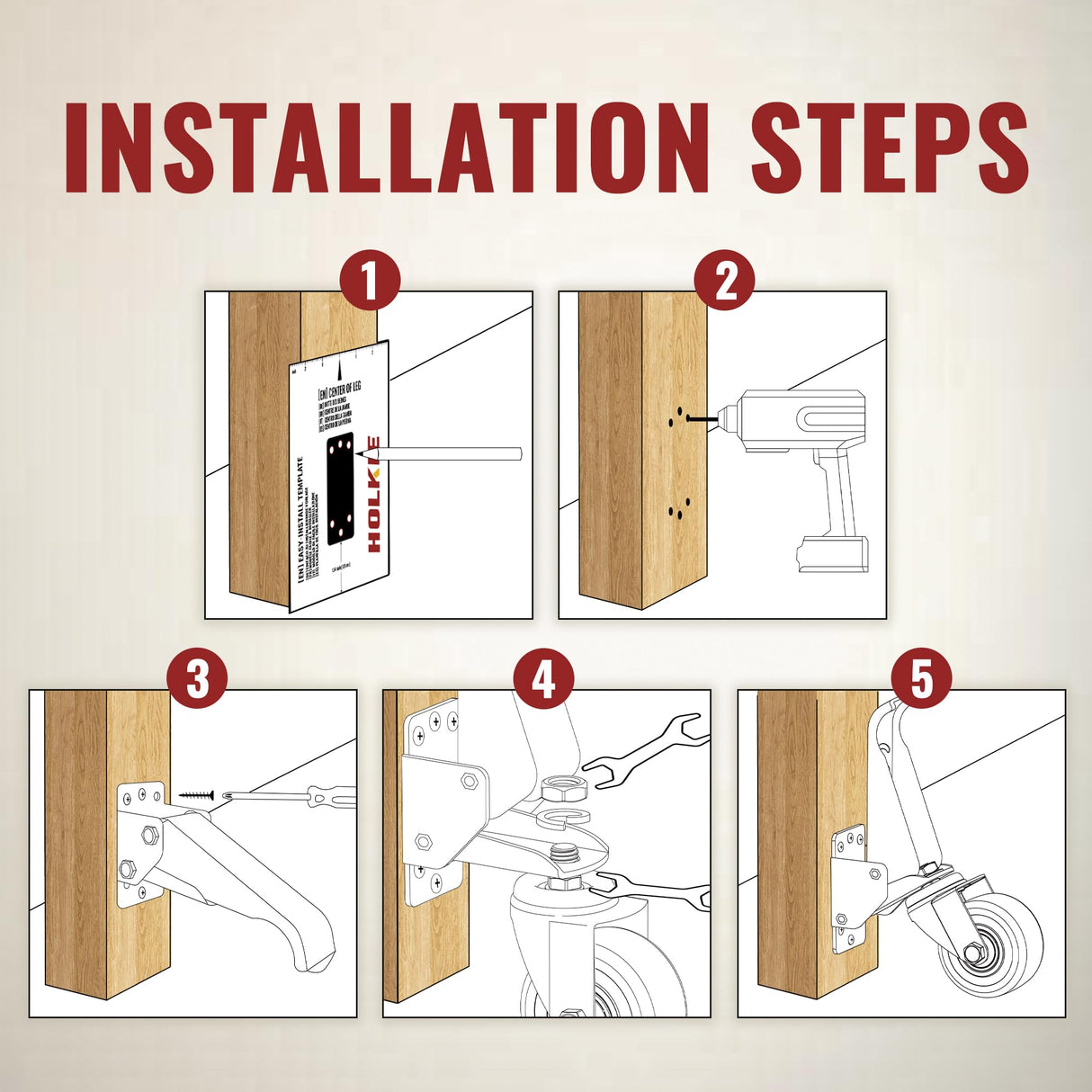 HOLKIE Retractable Casters Heavy Duty Casters with Lifting and Lowering Function Maximum Load of 700 lbs (4 casters) for Workbenches or Other HOLKIE