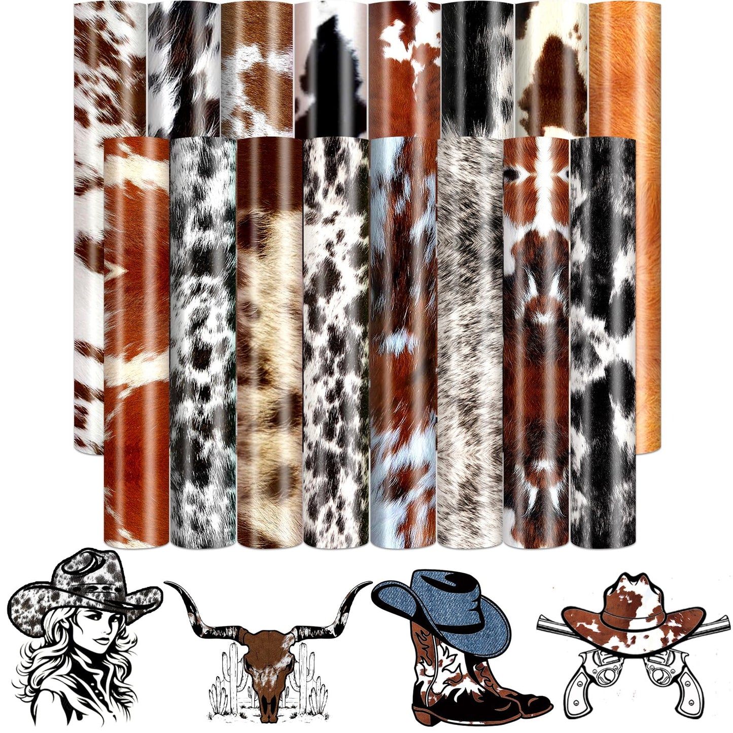 HTVSTD Cowhide HTV Heat Transfer Vinyl -16 Sheets 12 * 10inches Brown Cowhair HTV Vinyl Animal Printed Iron on Vinyl for Fabrics Patterned HTV - WoodArtSupply