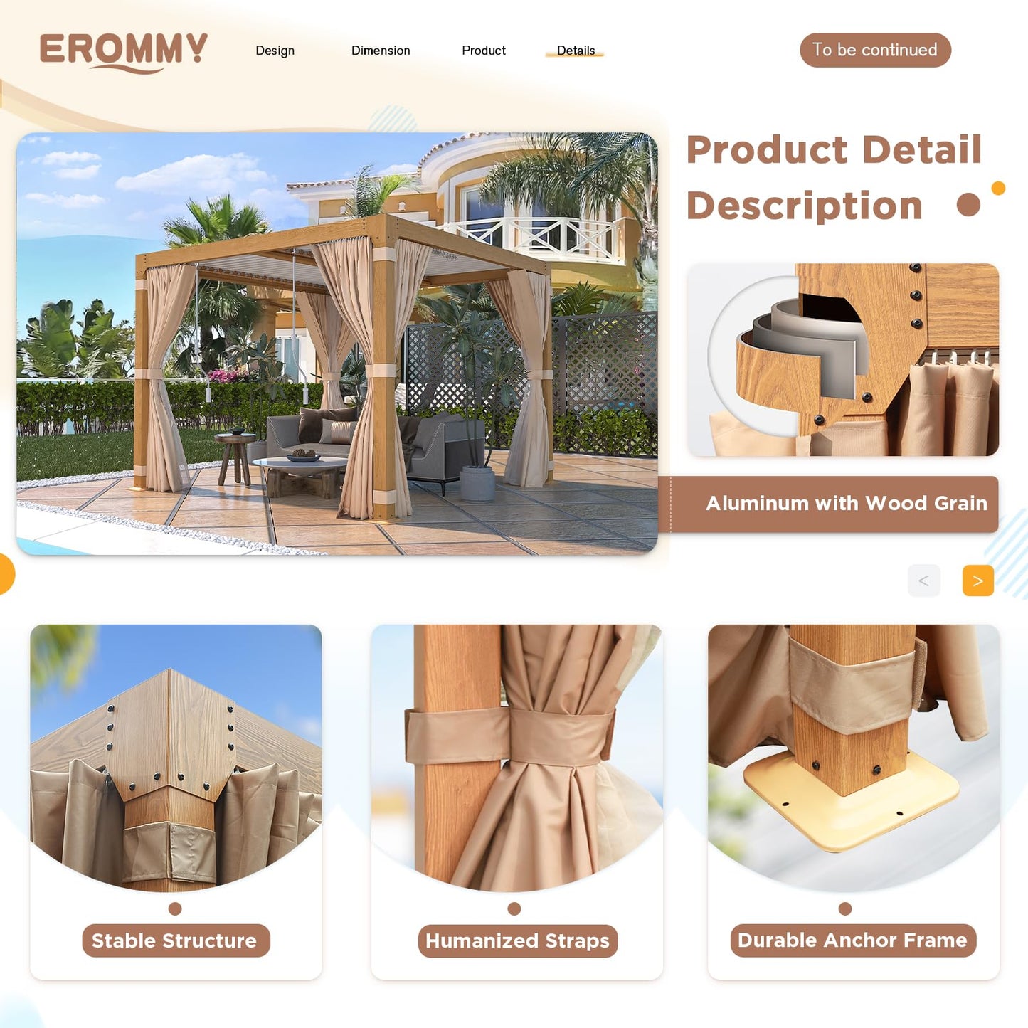 EROMMY Louvered Pergola 10' x 10' Outdoor Hard Top Gazebo with Wooden Grain Aluminum Frame and Adjustable Metal Rainproof Roof for Garden & Patio, - WoodArtSupply