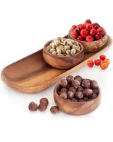 cintika Hand-Carved Set of 4 Acacia Calabash Bowls with Baguette Tray. Durable Wooden Bowl Set. Snack, nut, dip bowl. - Wooden Dinnerware set. 4" cintika