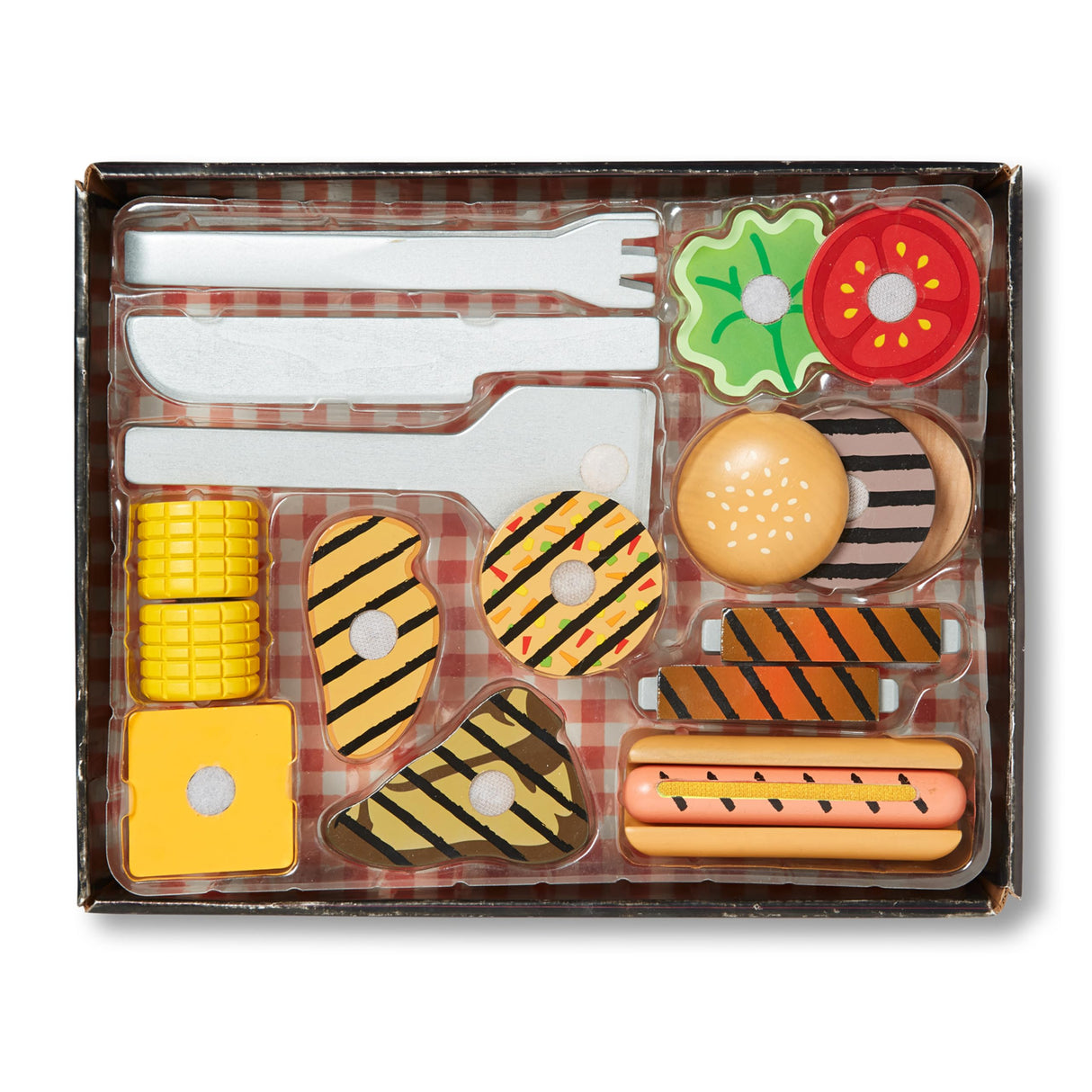 Melissa & Doug Grill and Serve BBQ Set (20 pcs) - Wooden Play Food and Accessories Melissa & Doug