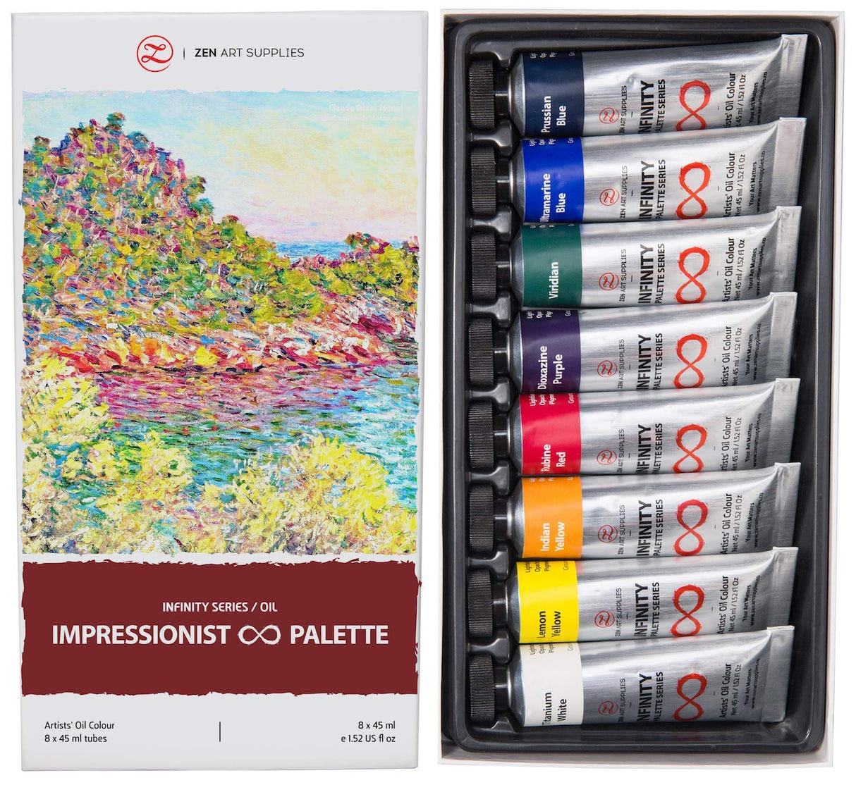 ZenART Non-Toxic Oil Paint Set for Professional Artists - 2 x 8 x 45ml Tubes - Bundle of Impressionist, and Essential Palette of Eco-friendly Paint ZenART Supplies