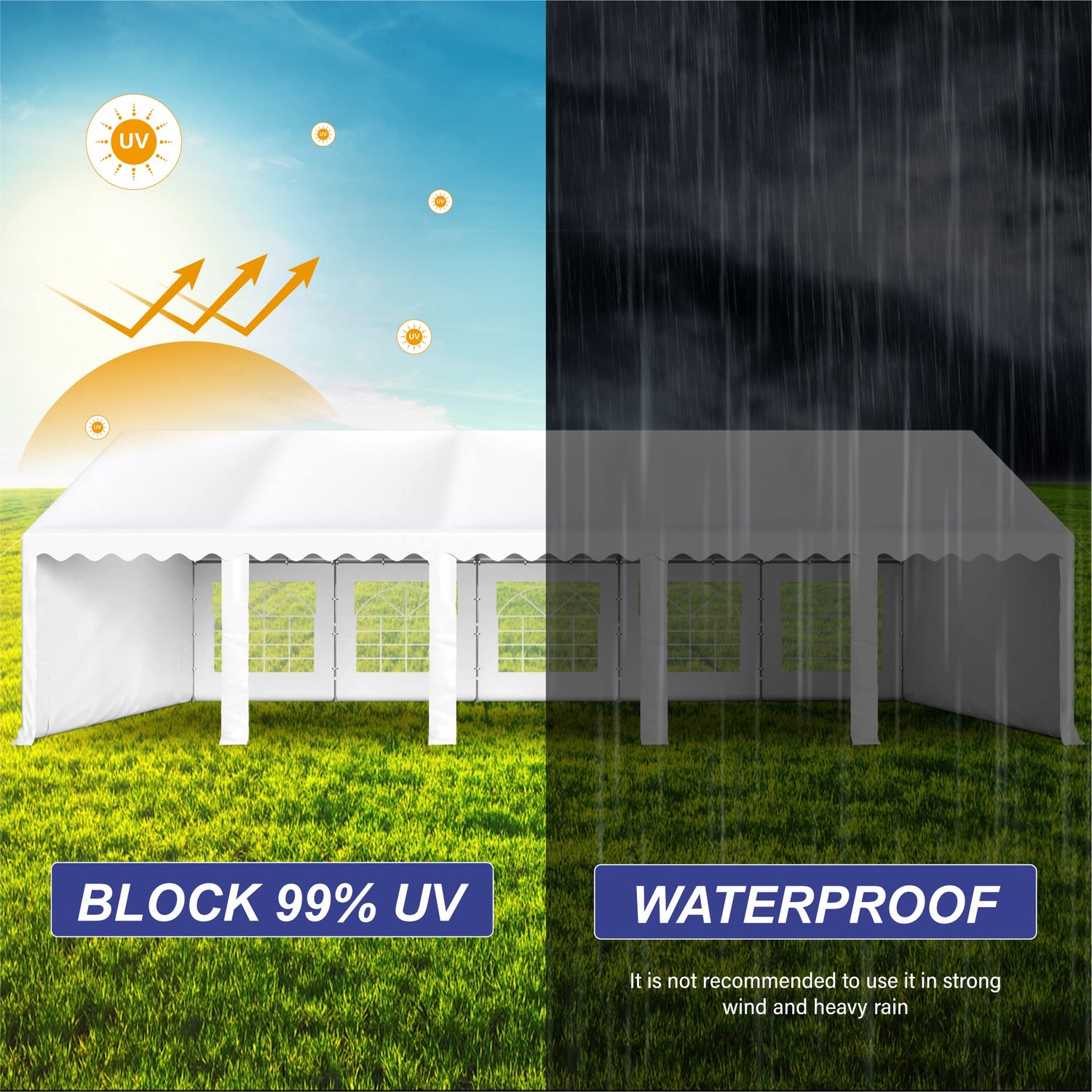 PHI VILLA 32'x16' Outdoor Heavy Duty Party Tent Large Commercial Canopy Wedding Event Shelter Carport with Removable Sidewalls & 4 Storage Bags for PHI VILLA