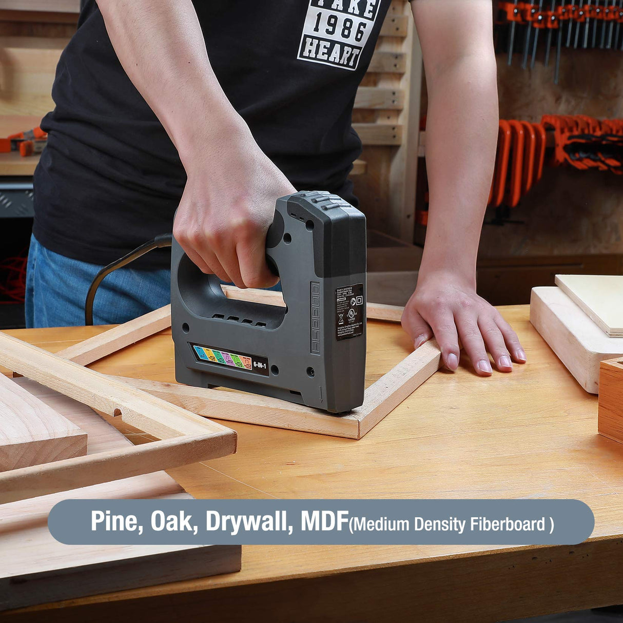 WORKPRO 6 in 1 Staple Gun, Electric Stapler Tacker, 110V Corded Brad Nailer for DIY Project of Woodworking WORKPRO