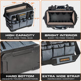 ARBON Tool Bag 16 Inch with Molded Base MOLLE System Heavy Duty Open Mouth Top Large Toolbag Tote Box Bags Storage Organizer for Men and Women Arbon