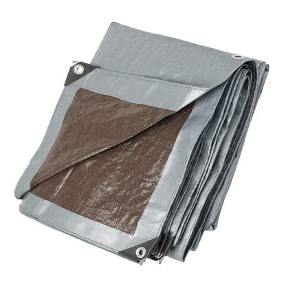 12x20 Heavy Duty Tarp, 10 Mil Thick, Waterproof, Tear & Fade Resistant, High Durability, UV Treated, Grommets Every 18 Inches. (Silver/Brown -