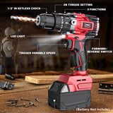Cordless Drill Set for Milwaukee 18V Battery, 20+3 Torque Setting Power Drill Driver Set, 1/2 Inch Keyless Chuck Brushless Compact Driver/Drill Kit DIYtoolifz
