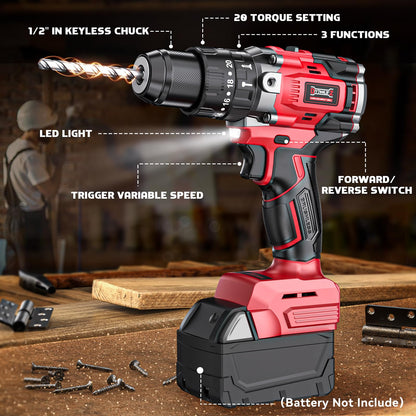 Cordless Drill Set for Milwaukee 18V Battery, 20+3 Torque Setting Power Drill Driver Set, 1/2 Inch Keyless Chuck Brushless Compact Driver/Drill Kit - WoodArtSupply