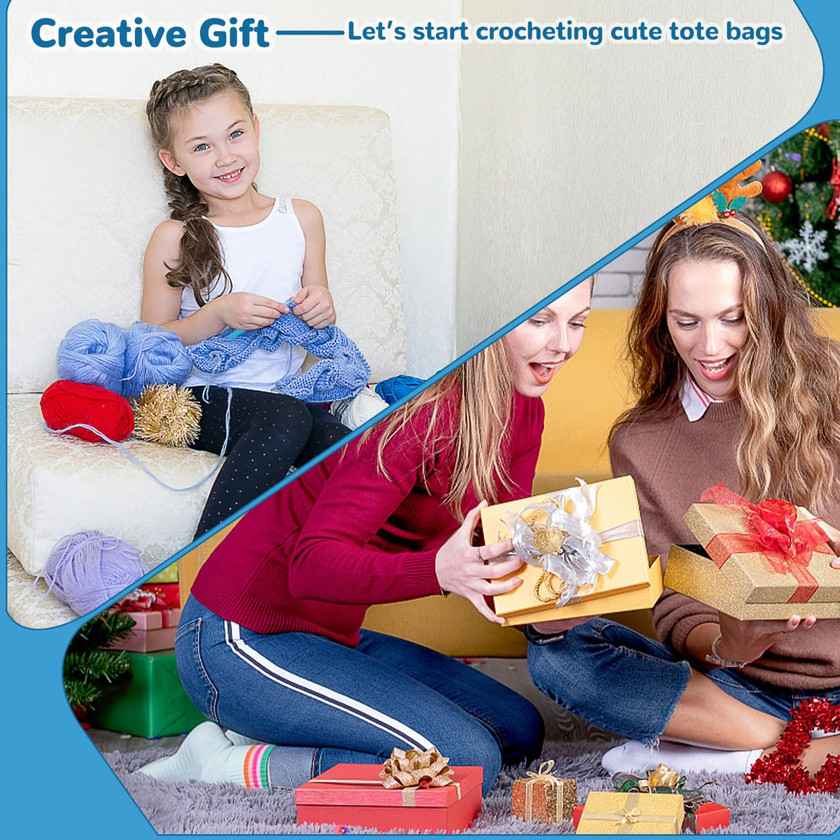 Katech Crochet Kit for Beginners, Striped Tote Bag Crochet Set Includes Crochet Yarn Crochet Hooks,Complete Crochet Step-by-Step Guide Needles Katech