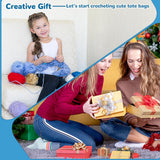 Katech Crochet Kit for Beginners, Striped Tote Bag Crochet Set Includes Crochet Yarn Crochet Hooks,Complete Crochet Step-by-Step Guide Needles Katech