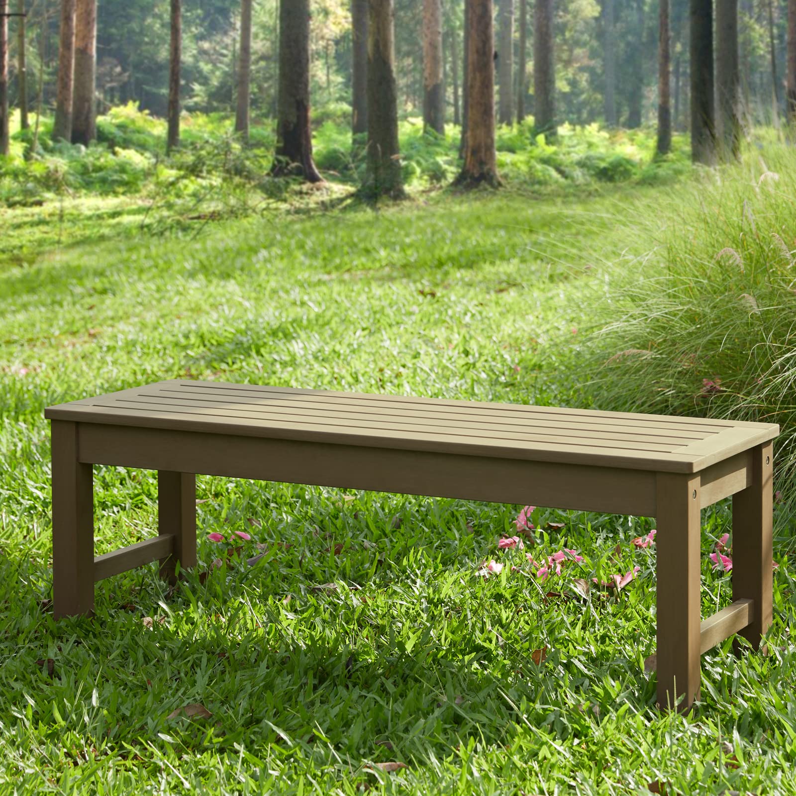 Psilvam Two-Person Weatherproof Backless Garden Bench in Brown - WoodArtSupply