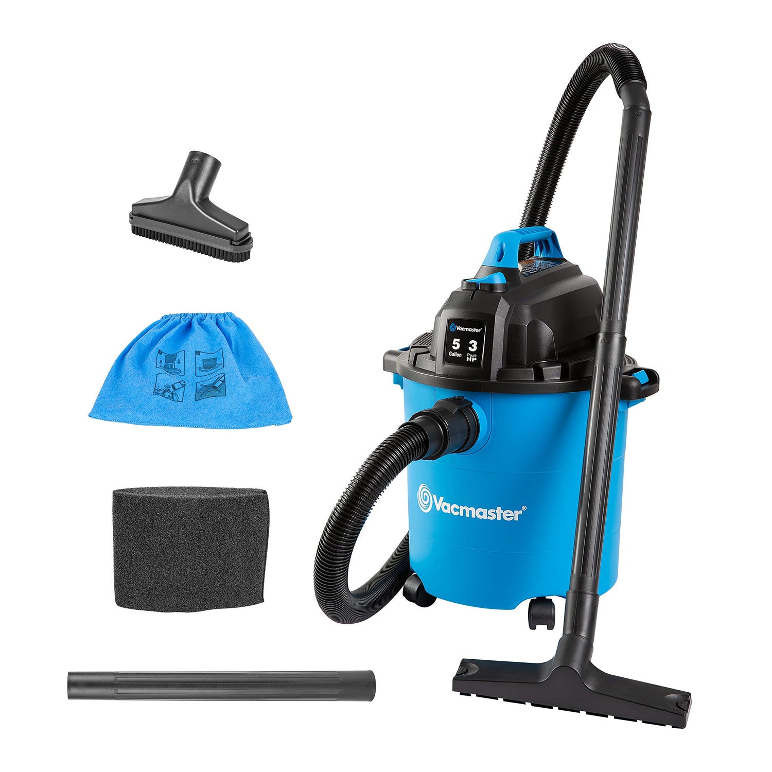 Vacmaster VJC507P 5-Gallon* 3 Peak HP** Wet/Dry Shop Vacuum, Blue, 5 gal Vacmaster