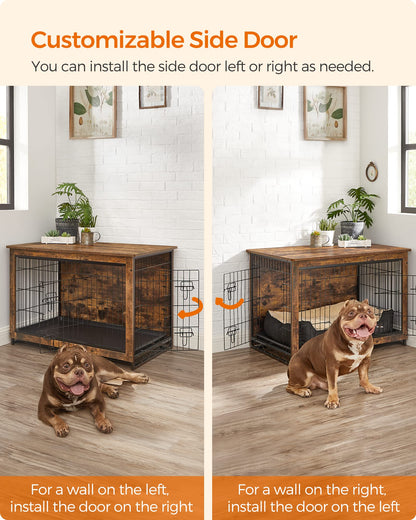 Feandrea Dog Crate Furniture, Side End Table, Modern Kennel for Dogs Indoor up to 70 lb, Heavy-Duty Dog Cage with Multi-Purpose Removable Tray, - WoodArtSupply