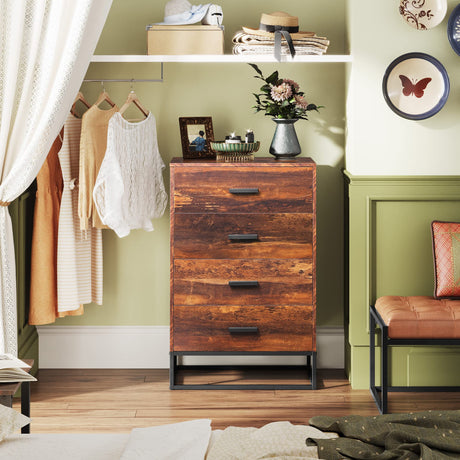WLIVE Dresser for Bedroom with 4 Drawers, Nightstand, Chest of Drawers, Tall Dresser Drawers with Sturdy Metal Frame for Hallway, Living Room, WLIVE