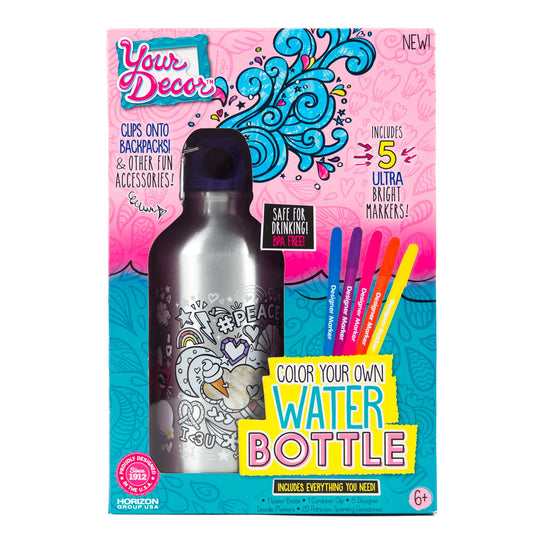 Just My Style Color Your Own Water Bottle, Includes Markers & Gemstones, Personalized Craft Kit for Kids, DIY Decorating, Gift for Girls - WoodArtSupply