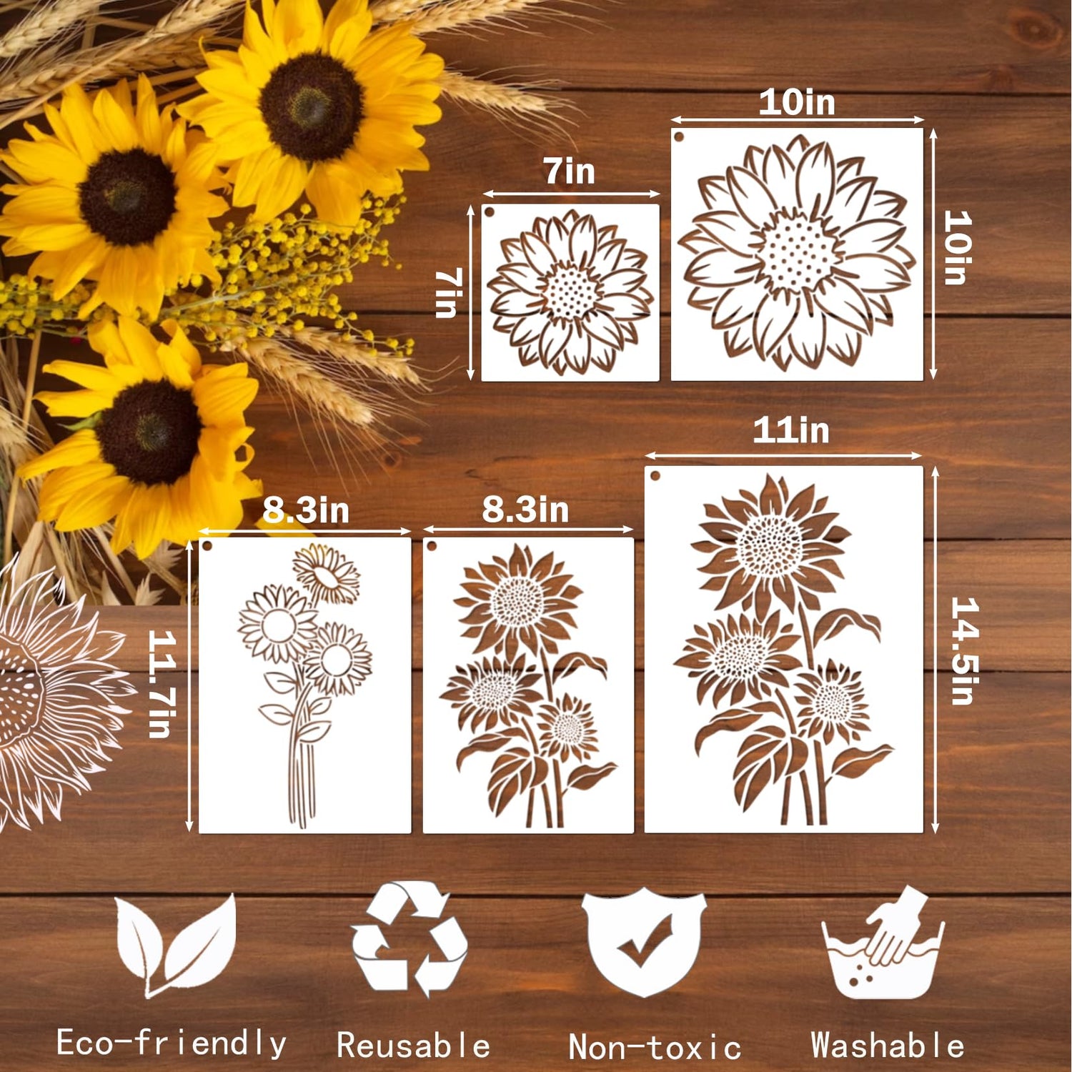 Large Sunflower Stencils Painting on Wood Wall 14.5 X 11 inch Paint for Kids Adult Art Crafts Projects Drawing Reusable Burning Pattern for Canvas yhslmh