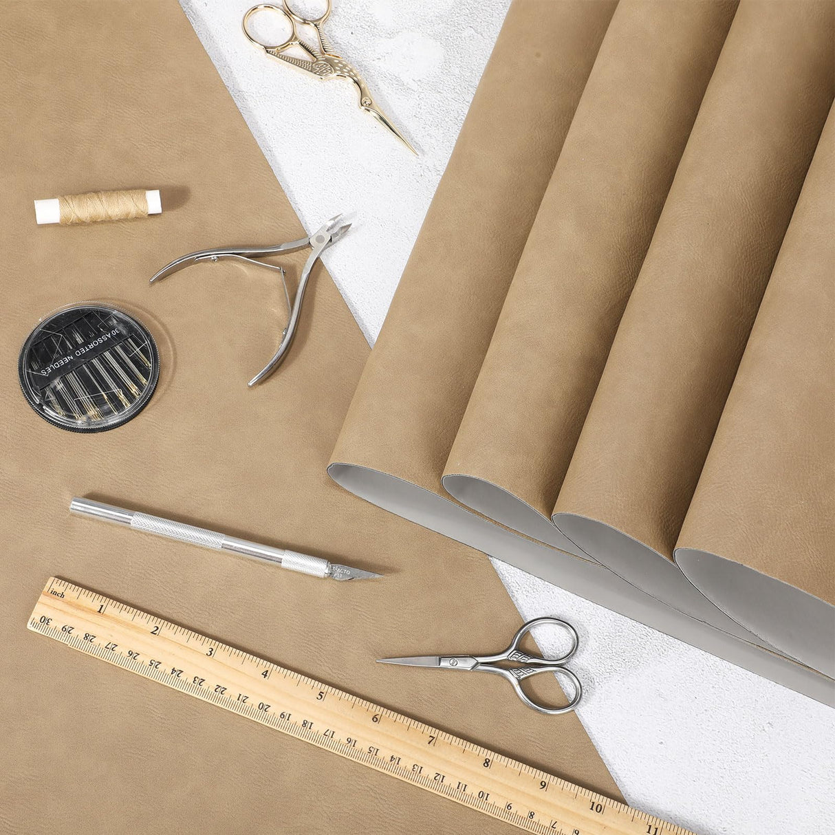 Huhumy 5 Pieces Laserable Leather Sheets 12 x 24 Inch Leatherette Sheets Brown Laser Leather Laser Engraving Supplies for Laser Engraving Art Craft Huhumy