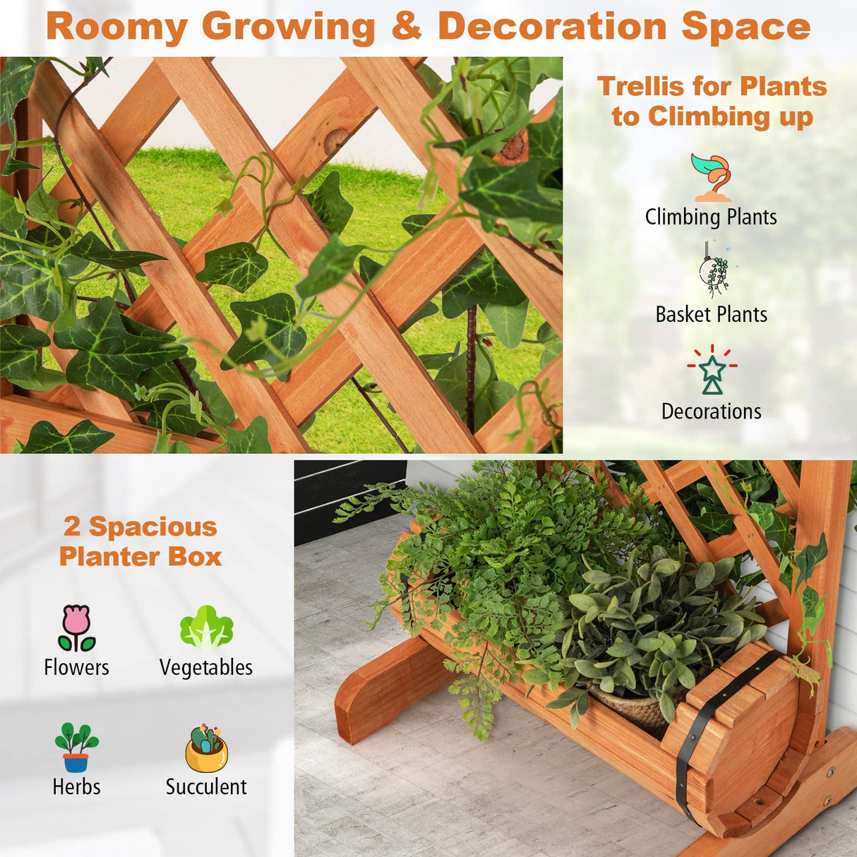 S AFSTAR Raised Garden Bed with Trellis, Outdoor Wood Garden Planter W/ 2-Tier Round Planter Box & Trellis for Vine Climbing Plants Growing, Vertical S AFSTAR