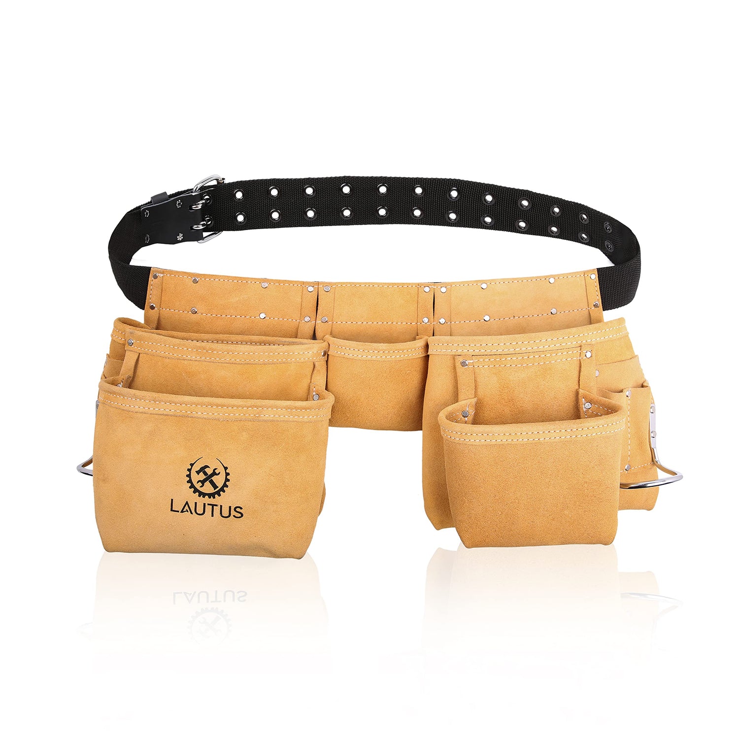 LAUTUS Suede Tool Belt/Pouch/Bag/Work Apron | Carpenter, Construction, Framers, Electrician |11 Pockets | Adjustable Double Pronged Belt | 2 Hammer LAUTUS
