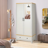YIGOBUY Armoire Wardrobe Closet for Bedroom, 2 Doors Storage Cabinet with Drawer, Mirror, Shelves, Hanging, Tall Wood Standing Clothes Organizer YIGOBUY
