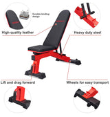 DERACY Adjustable Weight Bench for Full Body Workout, Incline and Decline Weight Bench for Indoor Workout, Home Gym (Red) DERACY