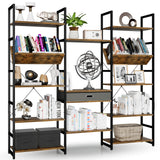 NUMENN Adjustable 5-Tier Triple Wide Rustic Industrial Bookshelf NUMENN