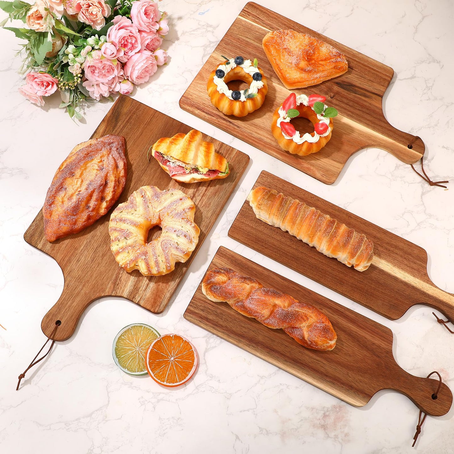 Tanlade 12 Pcs Wood Cutting Board Set Cutting Board with Handle Chopping Serving Board Butcher Cutting Block for Valentines Mother's Day Wedding - WoodArtSupply