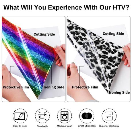 CAREGY HTV Heat Transfer Vinyl Bundle: 75 Pack 12" x 10" Iron on Vinyl for T-Shirt, 57 Assorted Colors for All Cutter Machine or Heat Press Machine CAREGY