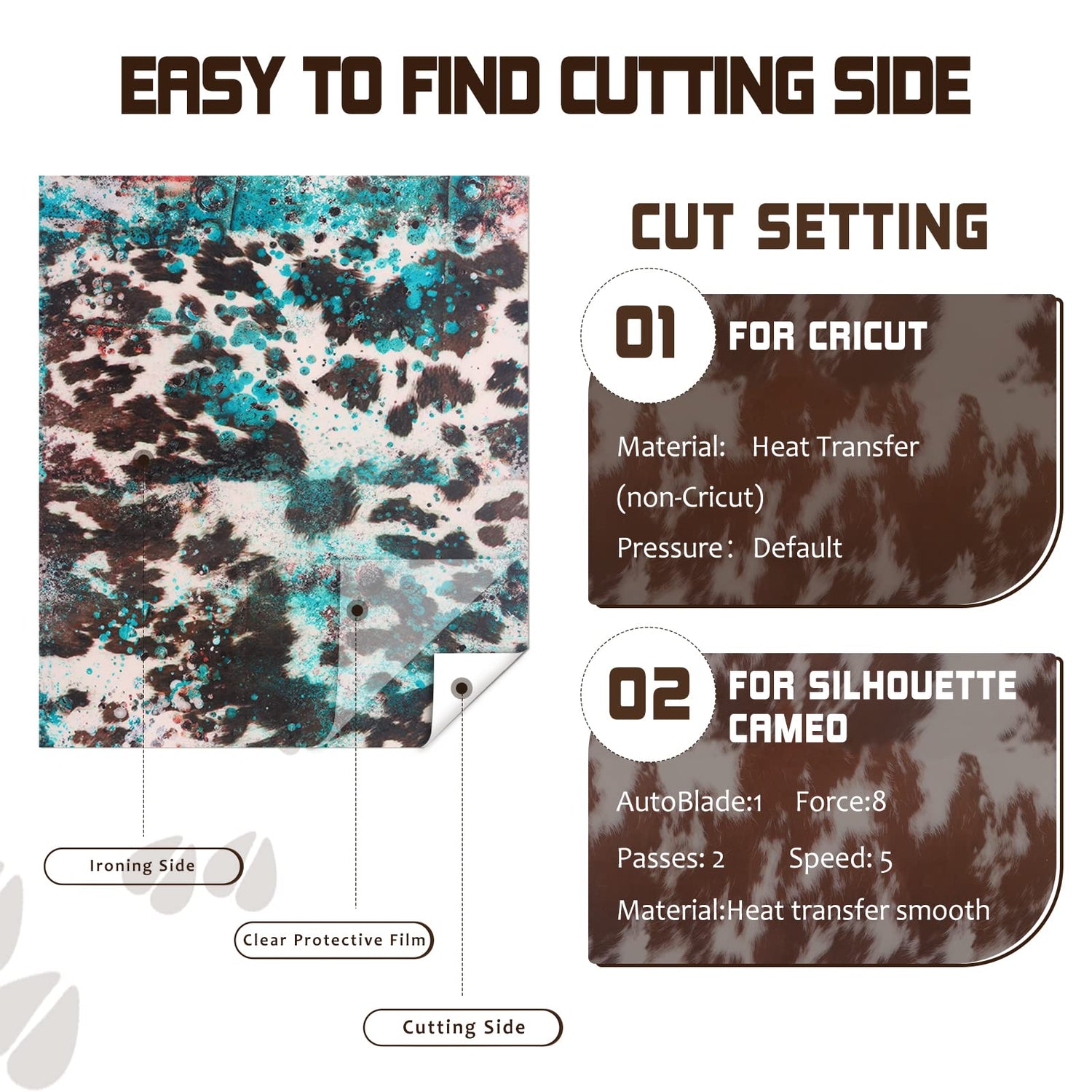 Tintnut Cowhide HTV Vinyl - 10 Sheets 12 x 10 inches Brown Heat Transfer Vinyl Animal Printed Patterned HTV Iron on Vinyl for T-Shirts DIY Compatible Tintnut