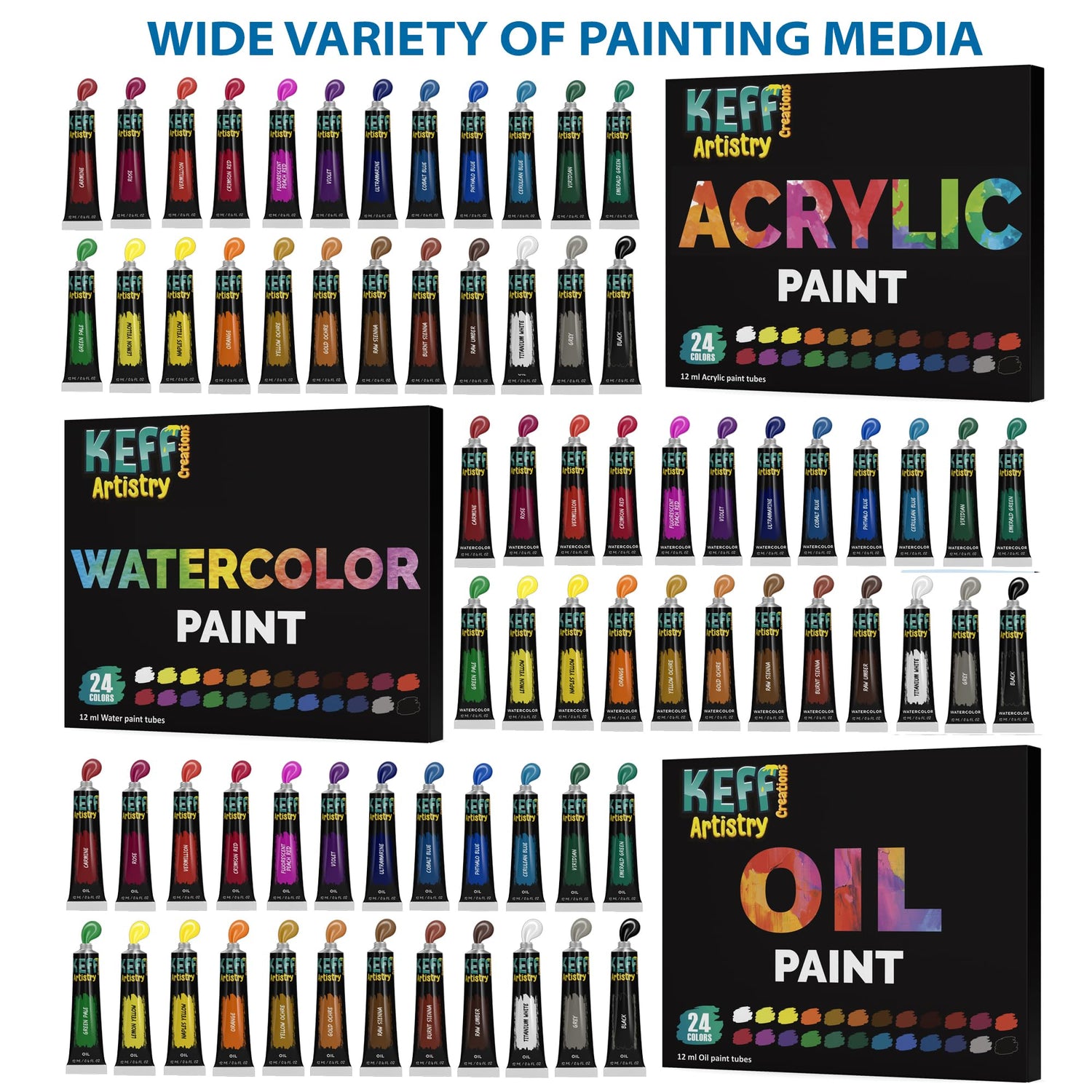 KEFF Large Deluxe Art Painting Supplies Set - 140-Piece Professional Paint Kit for Adults & Kids with Acrylic, Watercolor & Oil Paints, Aluminum KEFF