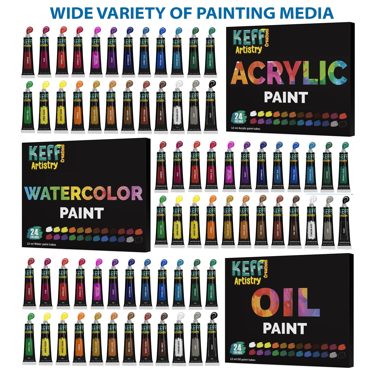 KEFF Large Deluxe Art Painting Supplies Set - 140-Piece Professional Paint Kit for Adults & Kids with Acrylic, Watercolor & Oil Paints, Aluminum KEFF