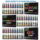 KEFF Large Deluxe Art Painting Supplies Set - 140-Piece Professional Paint Kit for Adults & Kids with Acrylic, Watercolor & Oil Paints, Aluminum KEFF