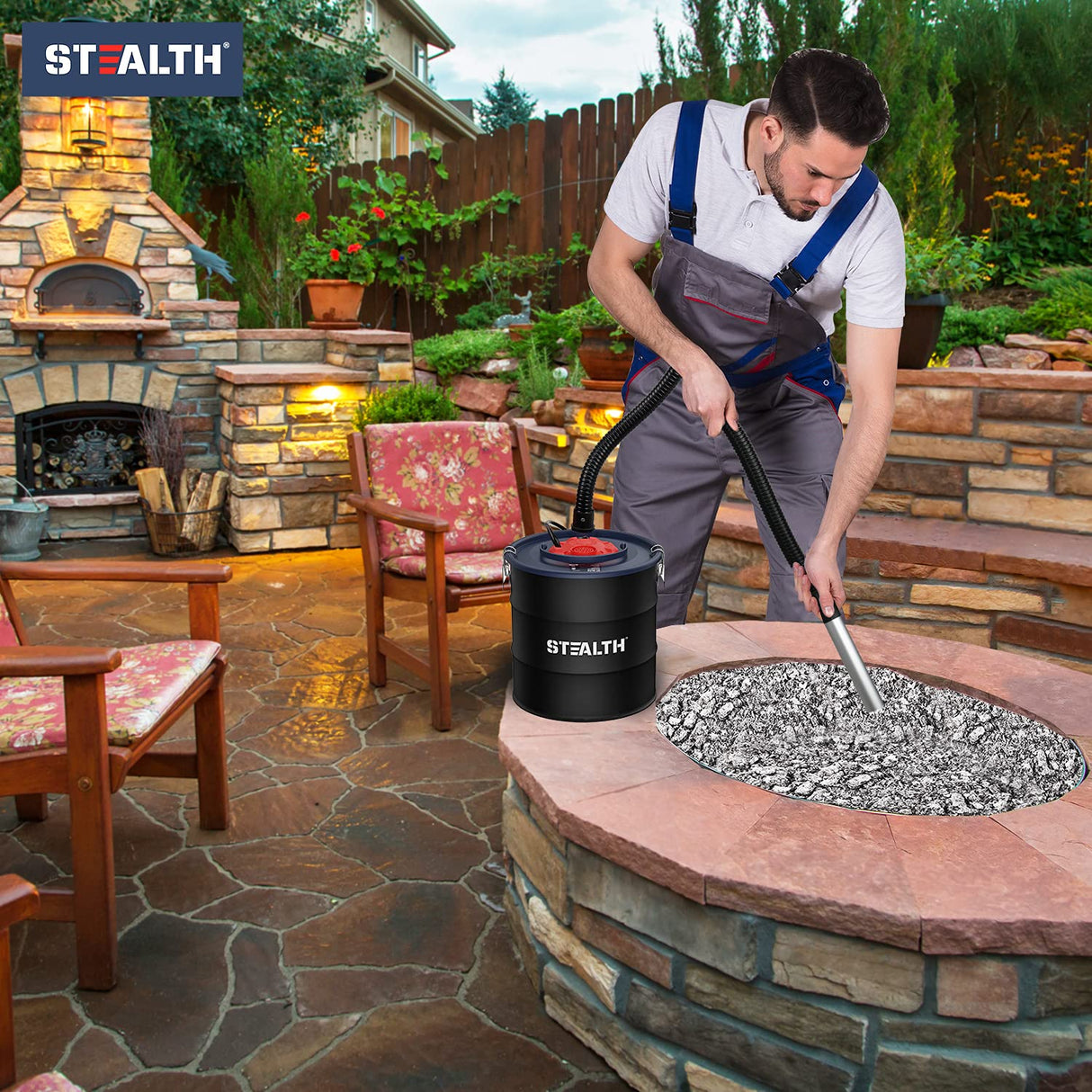Stealth 4.8 Gallon Ash Vacuum, Portable Ash Vac with Powerful Suction for Fireplaces, Wood Burning Stoves, Bonfire Pits, Pellet Stoves, Model: EMV05S Stealth